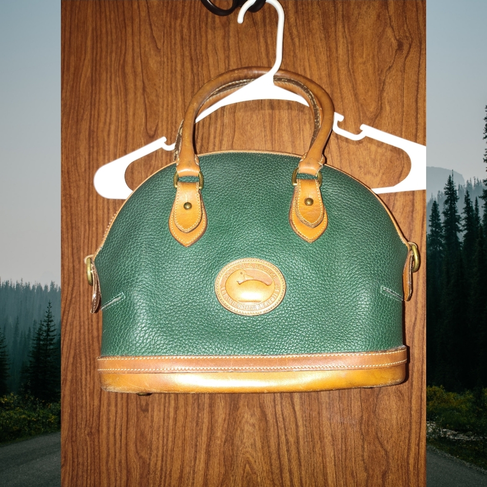 Vintage Green Leather Dooney & Bourke Handbag With Detachable Pockets